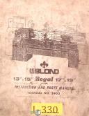 LeBlond 13", 15" Regal 17" & 19", 3903, Lathe Instructions & Parts Manual 1964